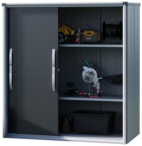 GFP Geräteschrank Metall 180 x 75 x 191 cm Gartenschrank wetterfest mit Schiebetür in anthrazit inkl. Fußboden