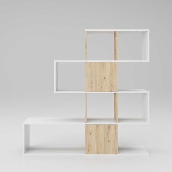STACCATO - Raumteiler, Bücherregal mit 4 Böden, Weiß mit Holzdekor