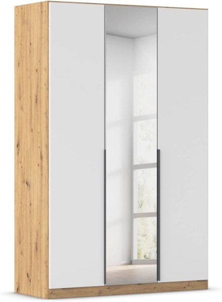 Rauch Möbel Alabama, Kleiderschrank, Garderobenschrank, 3-türig, Spiegel, Zubehör Basic, 2 Kleiderstangen, 2 Einlegeböden, Farbe Weiß/Eiche Artisan, Holz, Griff Grau metallic, 136 x 210 x 54 cm Bild 1