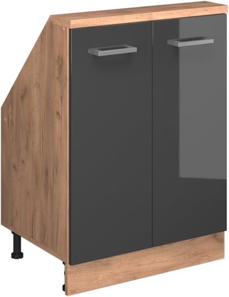 Dachschrägenschrank Rion Anthrazit Hochglanz/Goldkraft Eiche mit 2 Türen Vicco