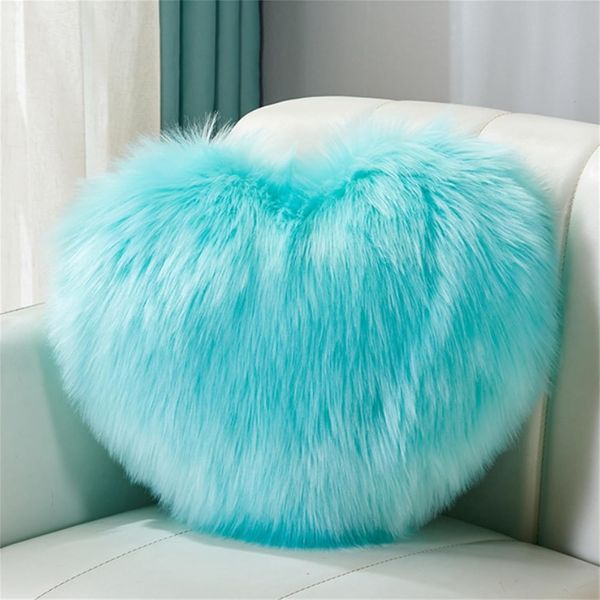 Herzkissen Doppelseitiger Flausch Superweiches Plüsch Dekokissen Love Zierkissen Herz Dekoratives Kissen für Wohnzimmer Sofa Kind Schlafzimmer Bett (Seeblau,40x50 cm)