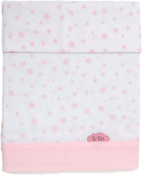 Ti TIN 3-teiliges Bett-Set Bettbezug für Babybett, 60x120 cm | Bettdeckenbezug+ Spannbettlaken mit Gummizug + Kissenbezug 100% Baumwoll-Popeline für Kinderbett, Sternchen-Motiv, rosa