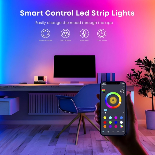 LQWELL LED-Streifen 10-30m LED Strip Licht-Band Leiste RGB einstellbar Fernbedienung App, 480-flammig, 20m Licht-Streifen 480 LEDs 36W Fernbedienung Wohnzimmer Party Bild 2