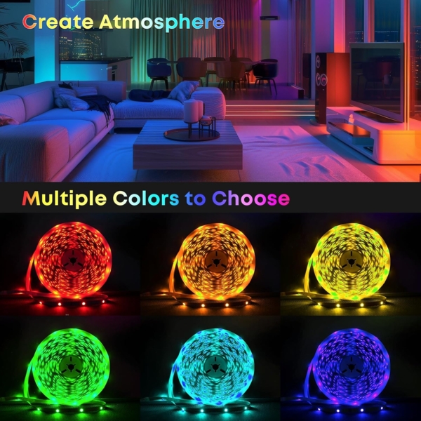LQWELL LED-Streifen 10-30m LED Strip Licht-Band Leiste RGB einstellbar Fernbedienung App, 480-flammig, 20m Licht-Streifen 480 LEDs 36W Fernbedienung Wohnzimmer Party Bild 6