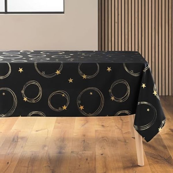 Douceur d'Intérieur, Tischdecke, rechteckig (150x240 cm), Star Schwarz/Gold, Polyester, Bedruckt metallic