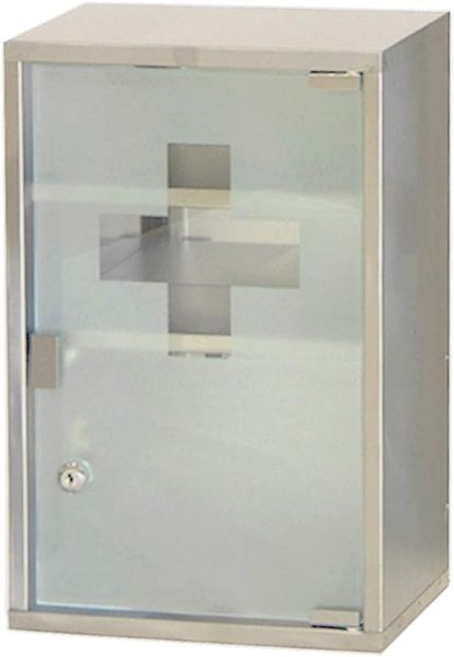 Style home Medizinschrank abschließbarer Arzneischrank, Hausapotheke aus Edelstahl, Erste Hilfe Schrank Medikamentschrank, Glastür mit Schloss, inkl 2 Schlüsseln, 45 x 30 x 12 cm (Silber,3 Fächer)