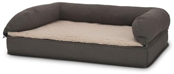 Matratzen Discount orthopädisches Hundebett mit Rückenlehne, PU-Komfortschaum braun, 27 x 100 x 70 cm