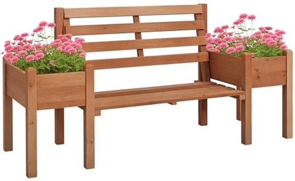 Outsunny Bank Gartenbank, 2-Sitzer Sitzbank mit Blumenkasten (Balkonbank, 1-St, Holzbank), bis 240 kg Belastbar, 184 x 59 x 95 cm, Dunkelbraun