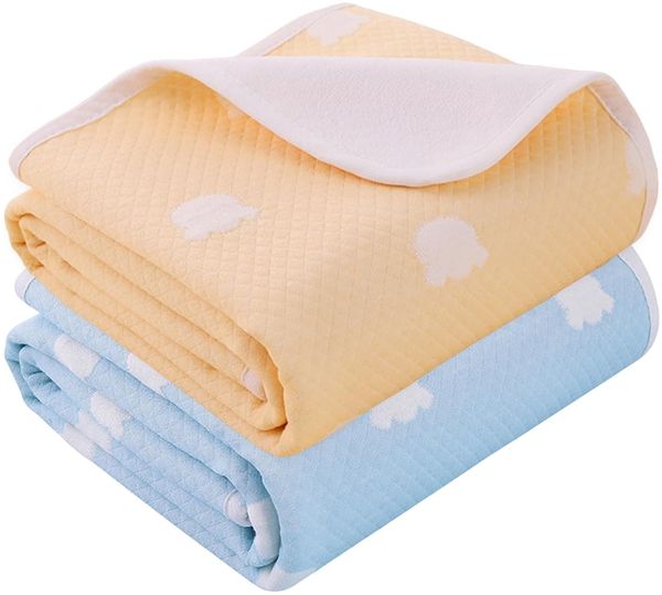 2 Stück Baby Wickelunterlage, Waschbar Säugling Wickelunterlage, 70x90 cm Wasserdicht Atmungsaktiv Wiederverwendbare Wickelauflagen Changing Mat für Babys und Kleinkinder (Blau und Gelb)