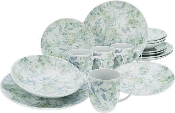 CreaTable 25870 Kombiservice Tropical für 4 Personen, Porzellan, mehrfarbig (1 Set, 16-teilig)