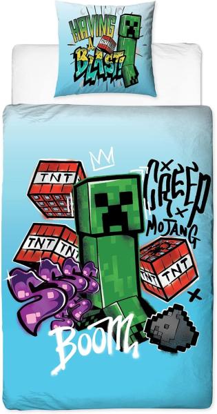 BERONAGE Kinderbettwäsche Minecraft Blast Bettwäsche Linon / Renforcé Bettbezug Gaming Creeper, 100% Baumwolle, 2 teilig, 135x200 + 80x80 cm