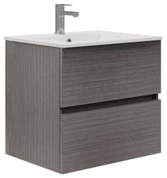 Baikal Badezimmerschrank, Zwei Schubladen, Wandmontage, mit Waschbecken, Melamin 16, montiert, Möbel 50 cm, Asche ohne Spiegel