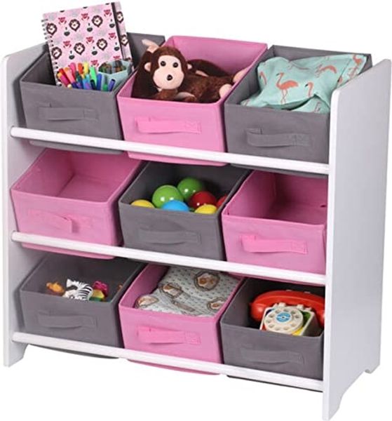 Judy Wild Kinder Holzregal 63 x 30 x H59,5 cm Kinderregal mit 9 Boxen rose-pink/grau 400115