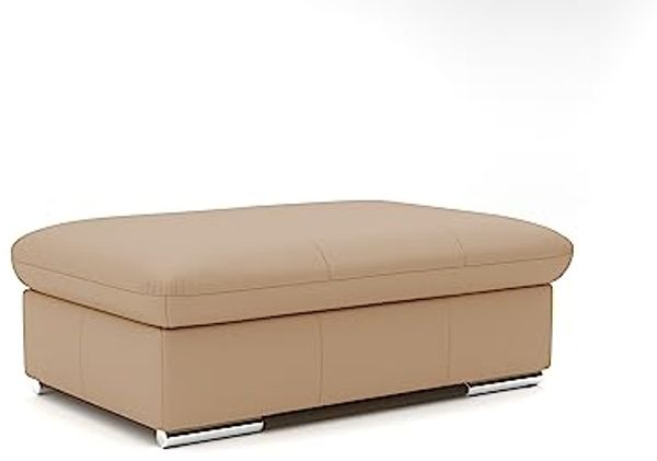 CAVADORE Echtleder-Hocker Valerie / Polsterhocker mit Metallfüßen als Beistellhocker, Fußhocker, Sitzgelegenheit, Couchtisch / 102 x 43 x 68 / Leder Beige
