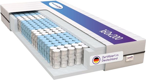 M line | Wave Smart Taschenfederkernmatratze 160x200 cm H4 | 7 Zonen Orthopädische Matratze - Schaumstoffmatratze und Taschenfedern - 10 Jahre Garantie