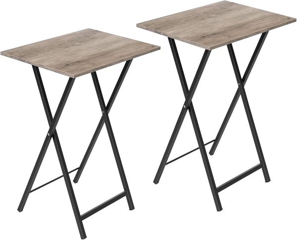 HOOBRO Beistelltisch, Klappbar Tablett Tisch, Sofatisch 2er Set, Serviertisch Snack Tisch Industriestil, Kaffeetisch TV Tray für kleinen Raum, einfach montierbar, stabiles, Greige-Schwarz EBG25BZ01