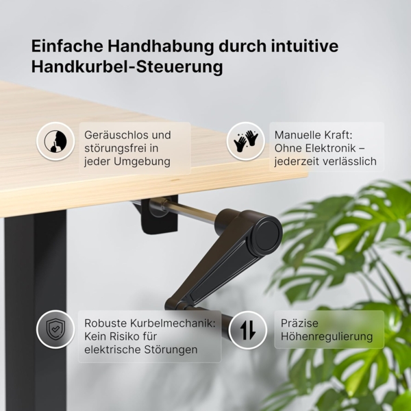 manuell höhenverstellbarer Schreibtisch EASY 160 x 80 cm - Gestell Schwarz, Platte Eiche Bild 7