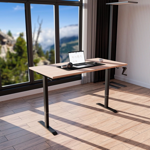 manuell höhenverstellbarer Schreibtisch EASY 160 x 80 cm - Gestell Schwarz, Platte Eiche Bild 2