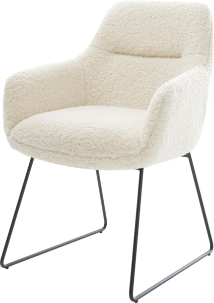 Esszimmerstuhl Pejo-Flex Teddystoff Beige Kufengestell Schwarz Taschenfederkern