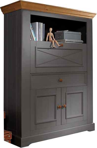 Woodroom Oslo Sekretär Büroschrank Schreibtischschrank, Holz, grau, BxHxT 108 x 152 x 42 cm