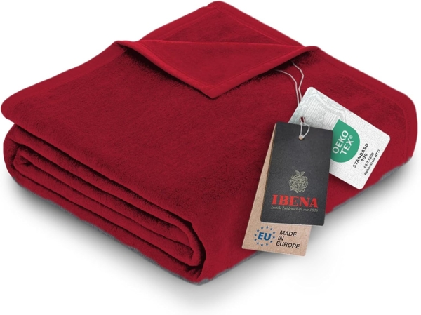 Ibena 'Porto' Decke, weich, warm & waschbar, Baumwollmix, Rot, 150x200 cm