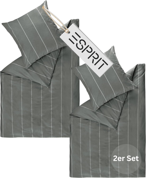 Esprit Bettwäsche HARPLINES Renforcé Kissenbezüge und Bettwäsche, Baumwolle, 2 teilig, 135x200 cm - 2er Set in Anthrazit