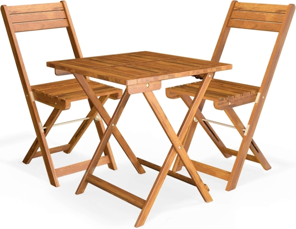 Casaria Balkonset für 2 Personen wetterfest, Akazie braun, 58 x 60 x 71 cm