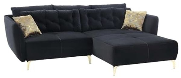 Wohnlandschaft Sayar / Salome, Polyester, Stoff, Schwarz, 251 x 90 x 186 cm
