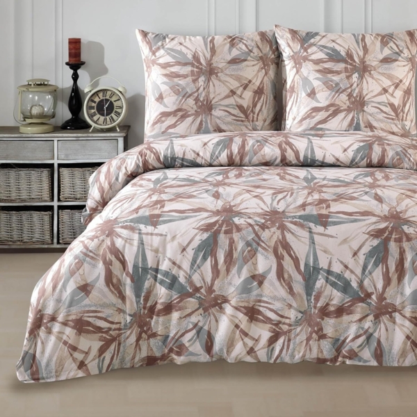 Buymax Bettwäsche Dorina, Bettgarnitur, Bettbezug Set, Renforce: 100% Baumwolle, 2 teilig, mit Reißverschluss, geblümt, Blumen, Beige Braun, 135x200 cm