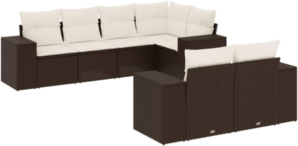 vidaXL 7-tlg. Garten-Sofagarnitur mit Kissen Braun Poly Rattan 3255150