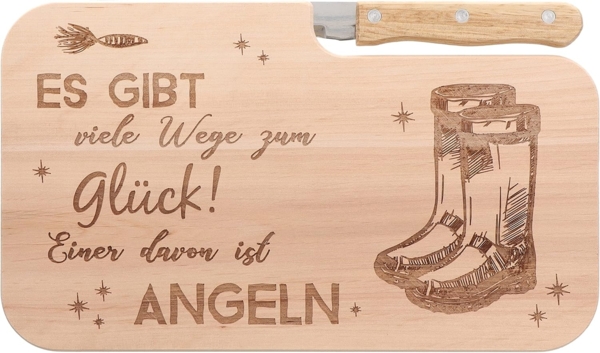 Spruchreif® Frühstücksbrett Brotzeitbrett mit Gravur · Holzbrett mit Messer · Outdoor Geschenke