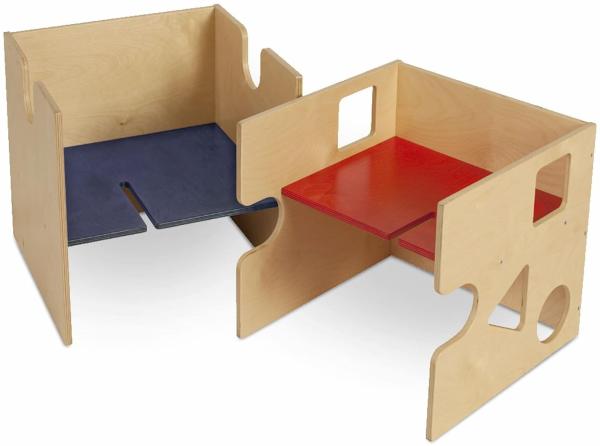 Babybay 'Babycube' Würfel natur mit rot/blau Sitzfläche