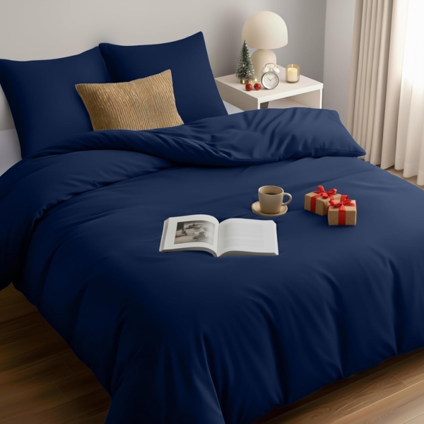 Utopia Bedding Bettwäsche 200x200 Set - Mikrofaser Bettbezug 200x200 cm + 2 Kissenbezüge 80x80 cm - Marineblau