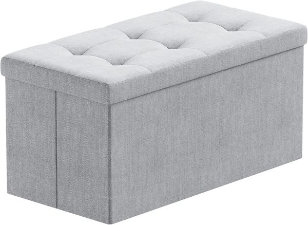 BRIAN & DANY Faltbarer sitzhocker Leinen Sitzbank mit Stauraum, Grau, 76 x 38 x 38 cm