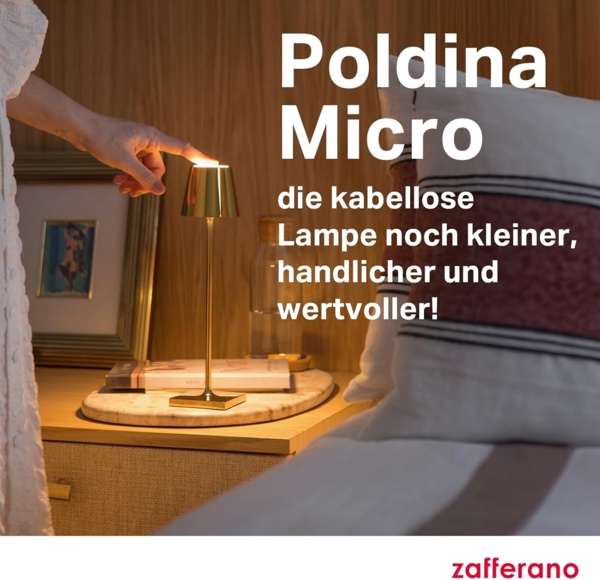 Zafferano, Poldina Micro Lampe mit Glänzendem Chrom-Finish, Kabellose, Wiederaufladbare Tischlampe mit Touch Control, Geeignet für den Innenbereich, Dimmer, 2200-3000 K, Höhe 27,5 cm Bild 8