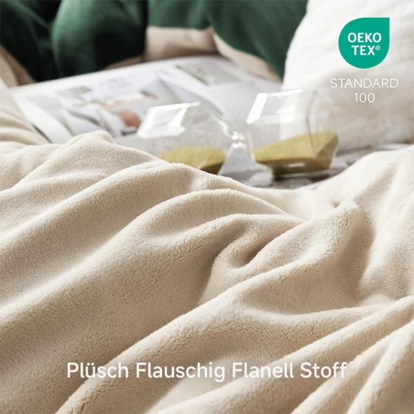 Lanqinglv Flauschig Bettwäsche 135x200 cm Grün Beige Winter Plüsch Flanell Fleece Wendebettwäsche Set Warme Cashmere Touch Biber Bettbezug mit Reißverschluss und 1 Kissenbezug 80x80 cm Bild 5