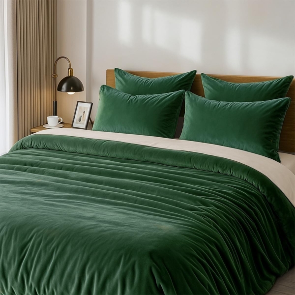 Lanqinglv Flauschig Bettwäsche 135x200 cm Grün Beige Winter Plüsch Flanell Fleece Wendebettwäsche Set Warme Cashmere Touch Biber Bettbezug mit Reißverschluss und 1 Kissenbezug 80x80 cm Bild 3