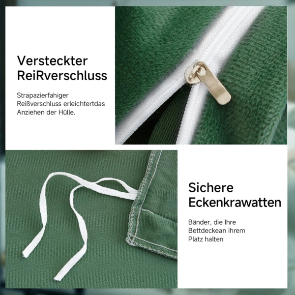 Lanqinglv Flauschig Bettwäsche 135x200 cm Grün Beige Winter Plüsch Flanell Fleece Wendebettwäsche Set Warme Cashmere Touch Biber Bettbezug mit Reißverschluss und 1 Kissenbezug 80x80 cm Bild 6