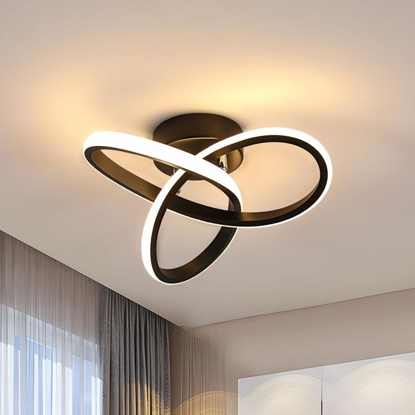 Goeco Moderne LED Deckenleuchte, 22W Deckenleuchte, Deckenleuchten für Wohnzimmer Schlafzimmer Küche, 3000K Warmes Licht, Schwarz