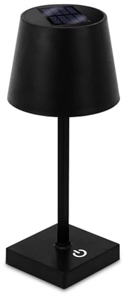 Spetebo LED Solarleuchte LED Solar Akku Touch Leuchte warm weiß - 26 x 11 cm, 3 Helligkeits Stufen / Dimmbar / Touch, LED fest integriert, warmweiß, Garten Kunststoff Tischlampe in schwarz