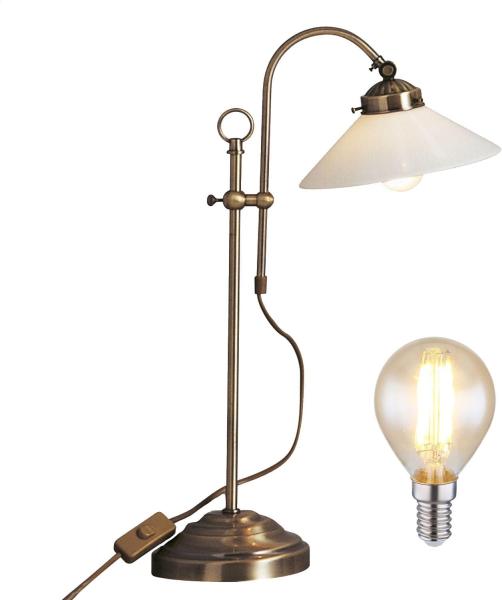 Schreibtischlampe Landhaus LED Tischlampe Wohnzimmer Tischleuchte Messing SL3338