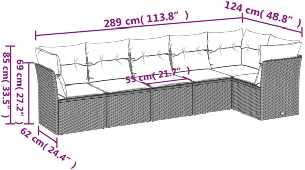 vidaXL 6-tlg. Garten-Sofagarnitur mit Kissen Braun Poly Rattan 3249502 Bild 3