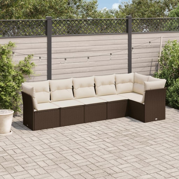 vidaXL 6-tlg. Garten-Sofagarnitur mit Kissen Braun Poly Rattan 3249502 Bild 2