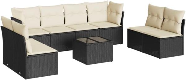 vidaXL 9-tlg. Garten-Sofagarnitur mit Kissen Schwarz Poly Rattan 3217456