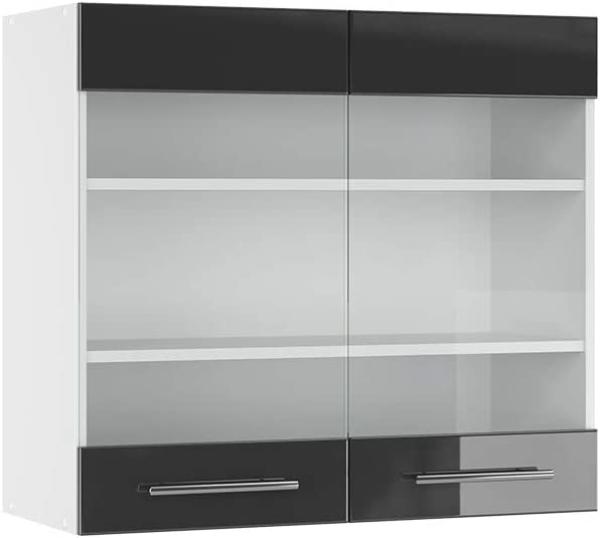 Vicco Küchenschrank Hängeschrank Unterschrank Küchenzeile Hochglanz Fame-Line (Anthrazit Hochglanz, Hängeglasschrank 80 cm)