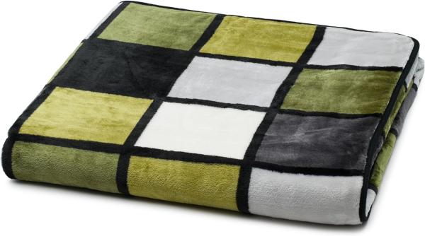 Gözze - Weiche Kuscheldecke, Cashmere Feeling, Hohes Stoffgewicht 500 g/m², Antigua, 150 x 200 cm - Grün/Anthrazit/Weiß