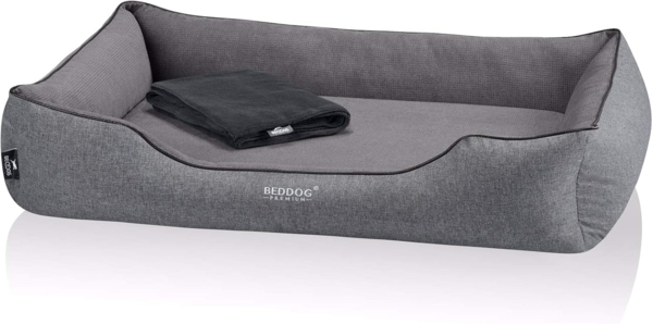 BedDog PREMIUM Orthopädisches Hundebett CLARA, Memory Foam, mit abnehmbaren Bezug ROCK (grau), (XXL) ca. 110 x 75 x 25 cm