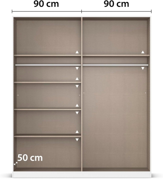 Rauch Möbel Alabama, Kleiderschrank, Garderobenschrank, 4-türig, Zubehör Classic, 2 Kleiderstangen, 5 Einlegeböden, Farbe Hochglanz Weiß/Weiß, Griff Grau metallic, 181 x 210 x 57 cm Bild 7