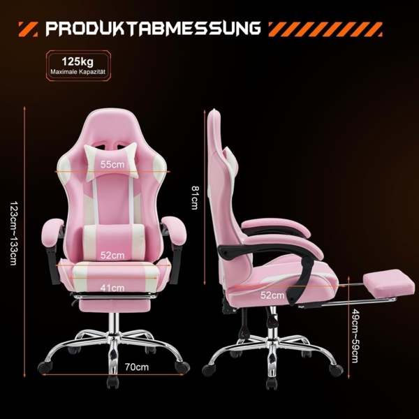 DUMOS Gaming Stuhl Ergonomischer Gaming Stuhl mit Fußstütze Atmungsaktiver PC Stuhl mit verstellbare Lendenkissen Kopfkissen und Armlehnen 150 kg Belastbarkeit Drehsessel Bild 3