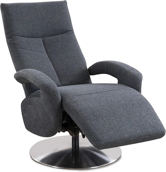 CAVADORE TV-Sessel Tirol / Fernsehsessel mit manuell verstellbarer Relaxfunktion / 74 x 112 x 82 / Strukturstoff: Blau